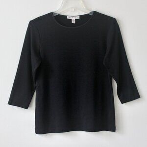 JM Collection Black 3/4 Short-Sleeve T-Shirt Casual Top Medium Petite